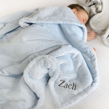 Personalised Blue Sherpa Blanket And Lion Comforter Set, 6 of 10