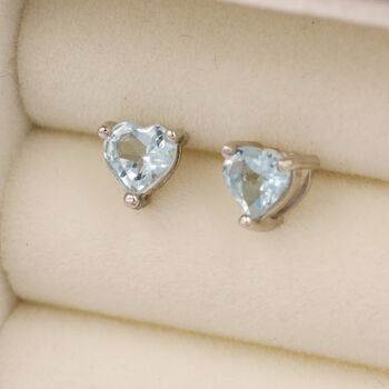 Natural Blue Topaz Heart Stud Earrings Sterling Silver, 3 of 12