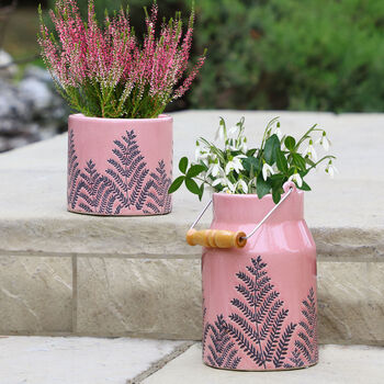 Spring Fern Pink Ceramic Milk Churn Vase Easter Gift, 8 of 10