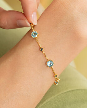 Blue Sapphire And Blue Topaz Bracelet In Sterling Silver And Gold Vermeil, 8 of 11