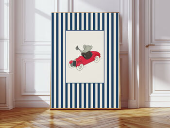 Babar The Elephant Set Of Two Blue Nursery Art Prints, 3 of 3