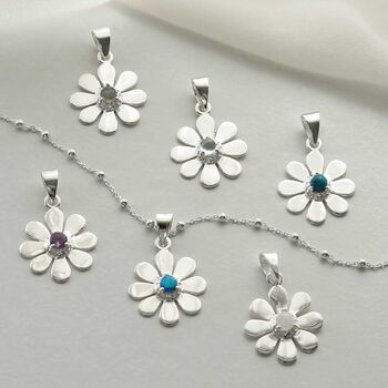 Sterling Silver Gemstone Daisy Necklaces, 2 of 9