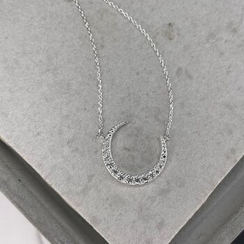 Sterling Silver Sparkly Crescent Moon Necklace, 4 of 8