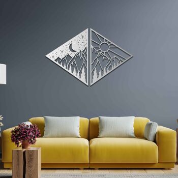Day And Night Triangular Wall Art Wooden Decor, 7 of 9