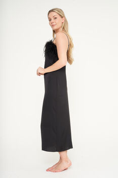 Luxury Silky Black Feather Slip Dress, 3 of 6