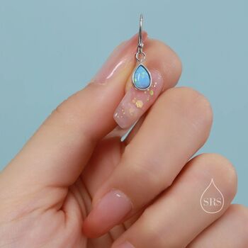 Blue Opal Droplet Drop Hook Earrings In Sterling Silver, 9 of 12