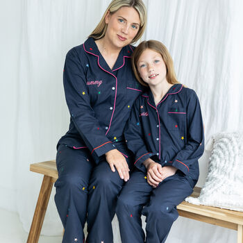 Personalised Girl's Christmas Embroidered Multi Star Cotton Pyjamas, 5 of 5
