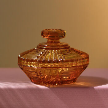 Vintage Glass Mid Century Art Deco Trinket Pot Amber, 2 of 4