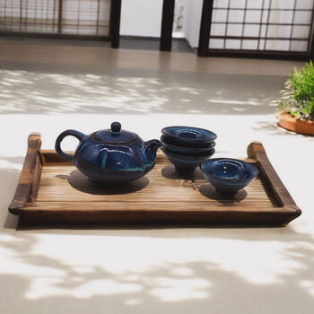 Blue Japanese Tea Set With Teapot And Four Tea Cups, 3 of 4