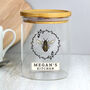 Personalised Glass Jar With Bamboo Lid, Bee Design, thumbnail 5 of 6