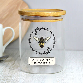 Personalised Glass Jar With Bamboo Lid, Bee Design, 5 of 6