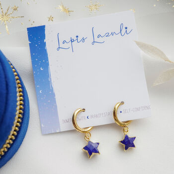 Lapis Lazuli Star Hoop Earrings, 3 of 10