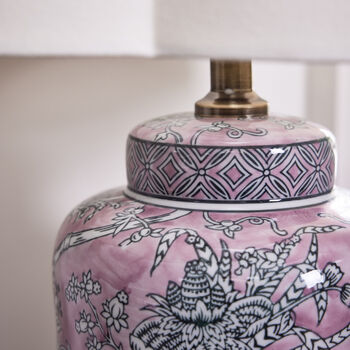 Pink Floral Ceramic Table Lamp With Scalloped Shade, 4 of 7