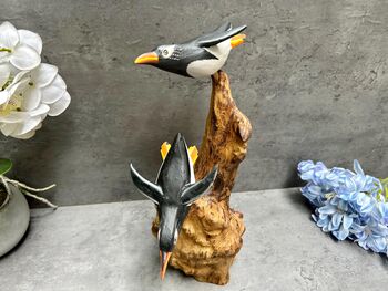 Wooden Penguin Ornaments Hand Carved Penguins Sculpture, 4 of 8