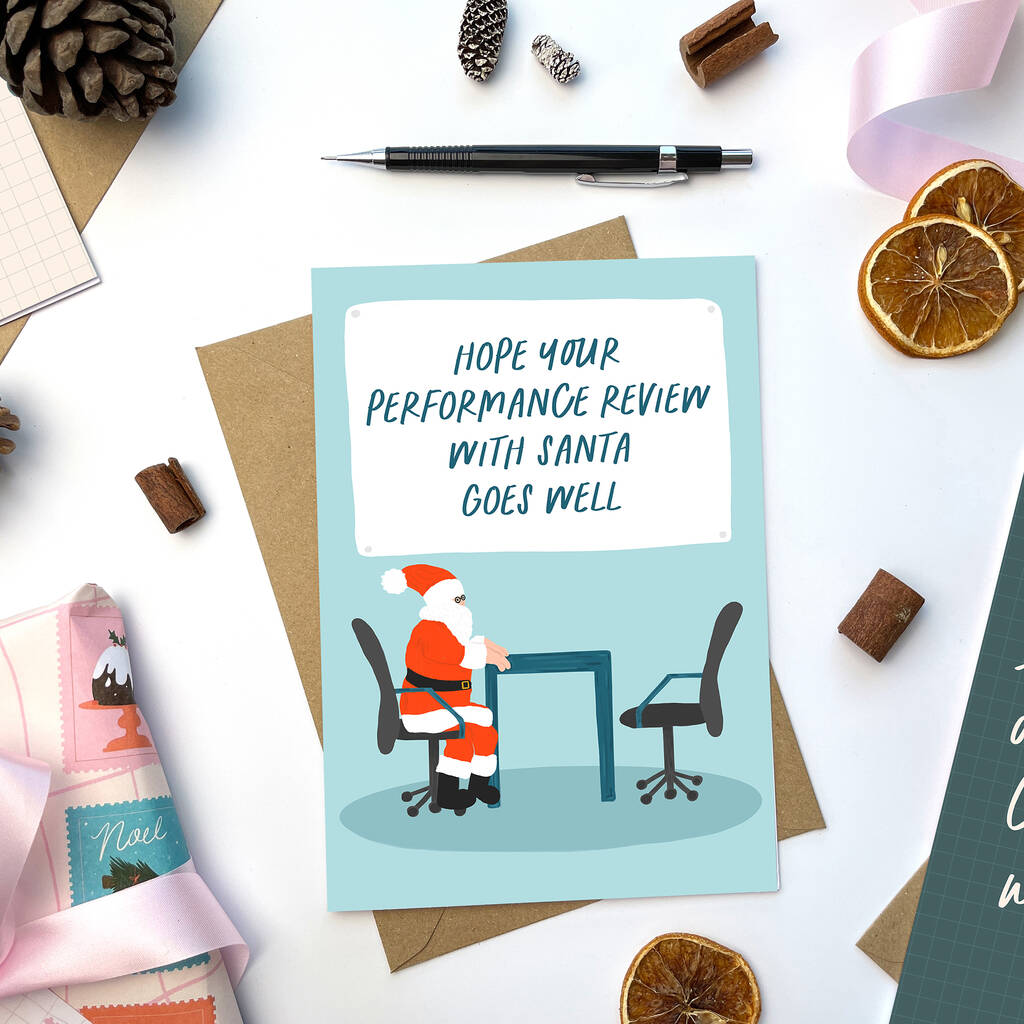 Funny Christmas Card For Coworkers Performance Review By Tikkled Pink