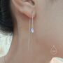Aqua Green Opal Droplet Ear Threader Earrings, thumbnail 4 of 10