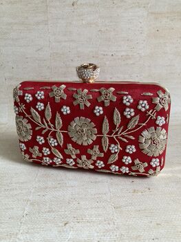 Red Handcrafted Raw Silk Clutch Bag, 7 of 10
