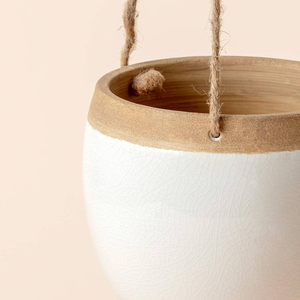 Pack Of Two Ceramic Hanging Pots With Jute Rope By Momentum