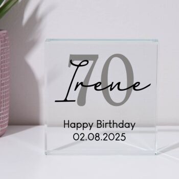 Personalised Birthday Name Glass Square Block, 7 of 8