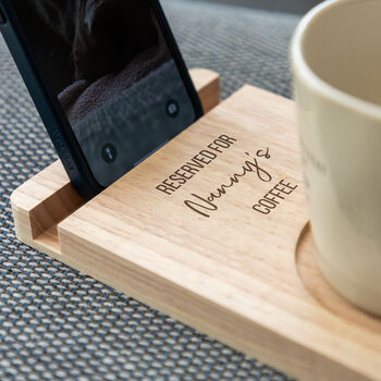 Personalised Reserved For Drink Sofa Coaster Phone Stand, 5 of 5