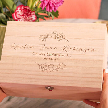 Personalised Floral Christening Keepsake Box Gift, 7 of 8