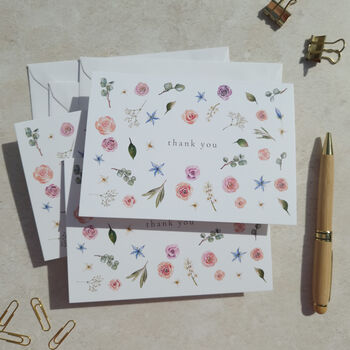 Blush Pink Roses, Gypsophila And Eucalyptus Thank You Cards, 3 of 8
