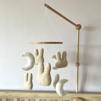 Micro Boucle Bunny And Moon Mobile Beige And Ivory Nursery Decor, 2 of 3