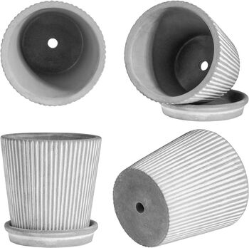 Pack Of Two Stripe Cement Plant Pot With Saucer, 6 of 7