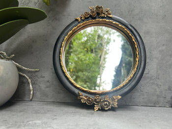 20cm Black And Gold Decorative Wall Mirror – Floral Motif, 4 of 10