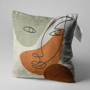 Brown Green Cushion Cover With Abstract Face Pattern, 3 of 7