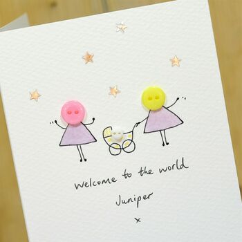 Personalised 'Button Pram' Handmade New Baby Card, 8 of 10