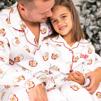 Personalised Matching Christmas Santa Print Pyjamas For Dad And Child, 12 of 12