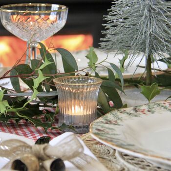 Glass Ribbed Tealight Holder With Gold Rim, 3 of 5