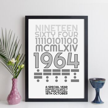 Personalised 60th Birthday 1964 Print With Message Gift, 2 of 10