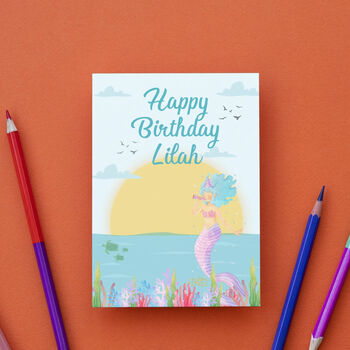 Personalised Mermaid Theme Birthday Card, 4 of 4