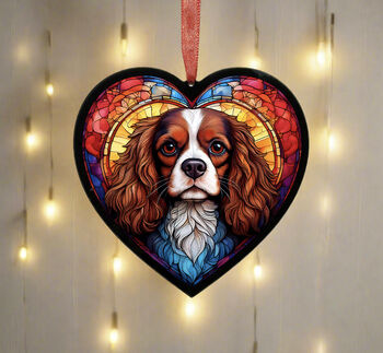 Cavalier King Charles Spaniel Stained Glass Effect Heart Suncatcher, 3 of 6