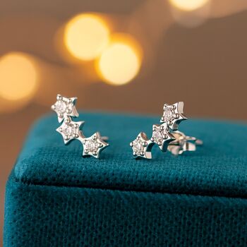 30th Birthday Sterling Silver Three Star Sparkle Stud Earrings, 2 of 8