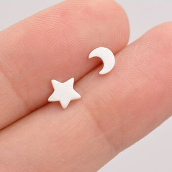 Tiny Chubby Star And Moon Stud Earrings, 5 of 10