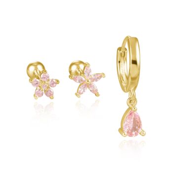 Pink Teardrop Stud And Huggie Trio, 2 of 2