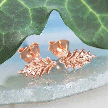 Gold Plated Silver Holly Leaf Stud Earrings, 2 of 7
