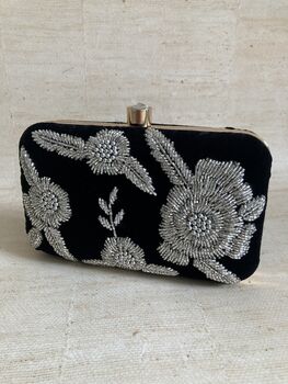 Black Floral Velvet Clutch Bag, 4 of 10