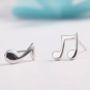 Sterling Silver Musical Note Stud Earrings, thumbnail 2 of 4