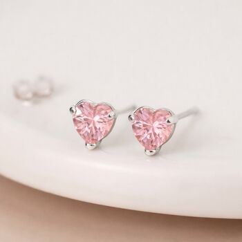 Sterling Silver Pink Heart Cz Stud Earrings – 7mm, 2 of 4