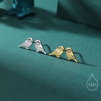 Sterling Silver Tiny Sparrow Bird Stud Earrings Earrings, 2 of 12