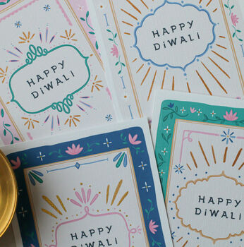 Set Of Four Hand Finished Sparkly Diwali Cards, 3 of 7