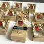 Personalised Mini Glass Bottle Favors With Handmade Red Or Cream Paper Roses – Sets Of 10, 25 Or 50, thumbnail 1 of 6