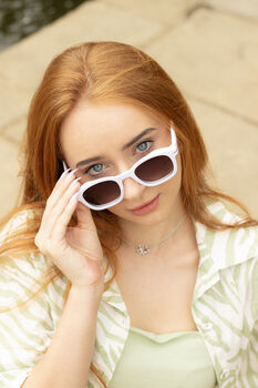 White Rounded Square Retro Pin Style Sunglasses, 4 of 4