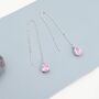 Sterling Silver Tourmaline Pink Cz Droplet Threader Earrings, thumbnail 3 of 12