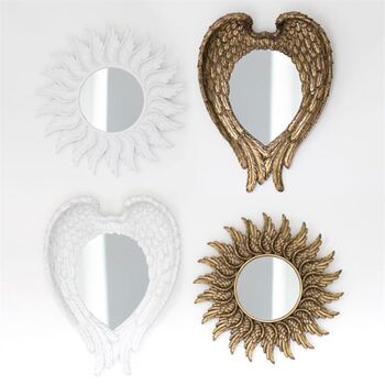 Round White Glitter Angel Wing Mirror, 3 of 3