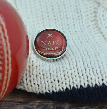 Personalised Cricket Ball Lapel Pin Badge, 4 of 5